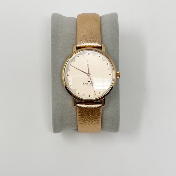 Kate Spade Metro Scallop Three Hand Leather Watch Rose Gold Round Face Ladies - Picture 1 of 12